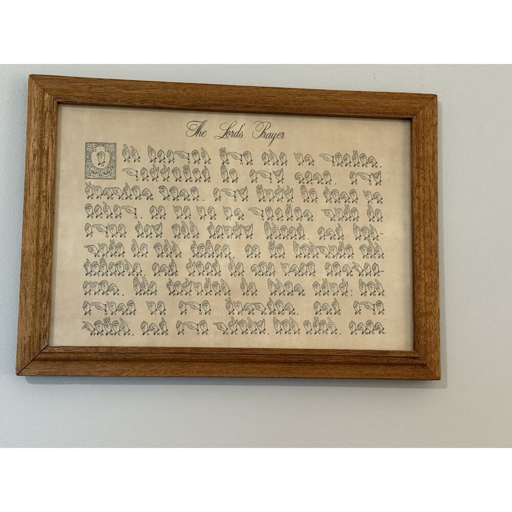 Vintage American Sign Language The Lord's Prayer Wood Framed 17.25x12.25